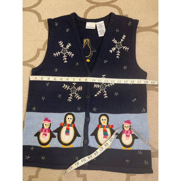 Bobbie Brooks navy button front embroidered penguins sweater vest, size small - Picture 6 of 9